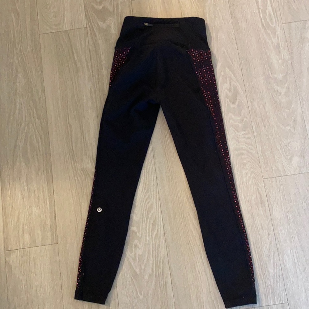 Lululemon Black Leggings with Pink Flower Cut Outs